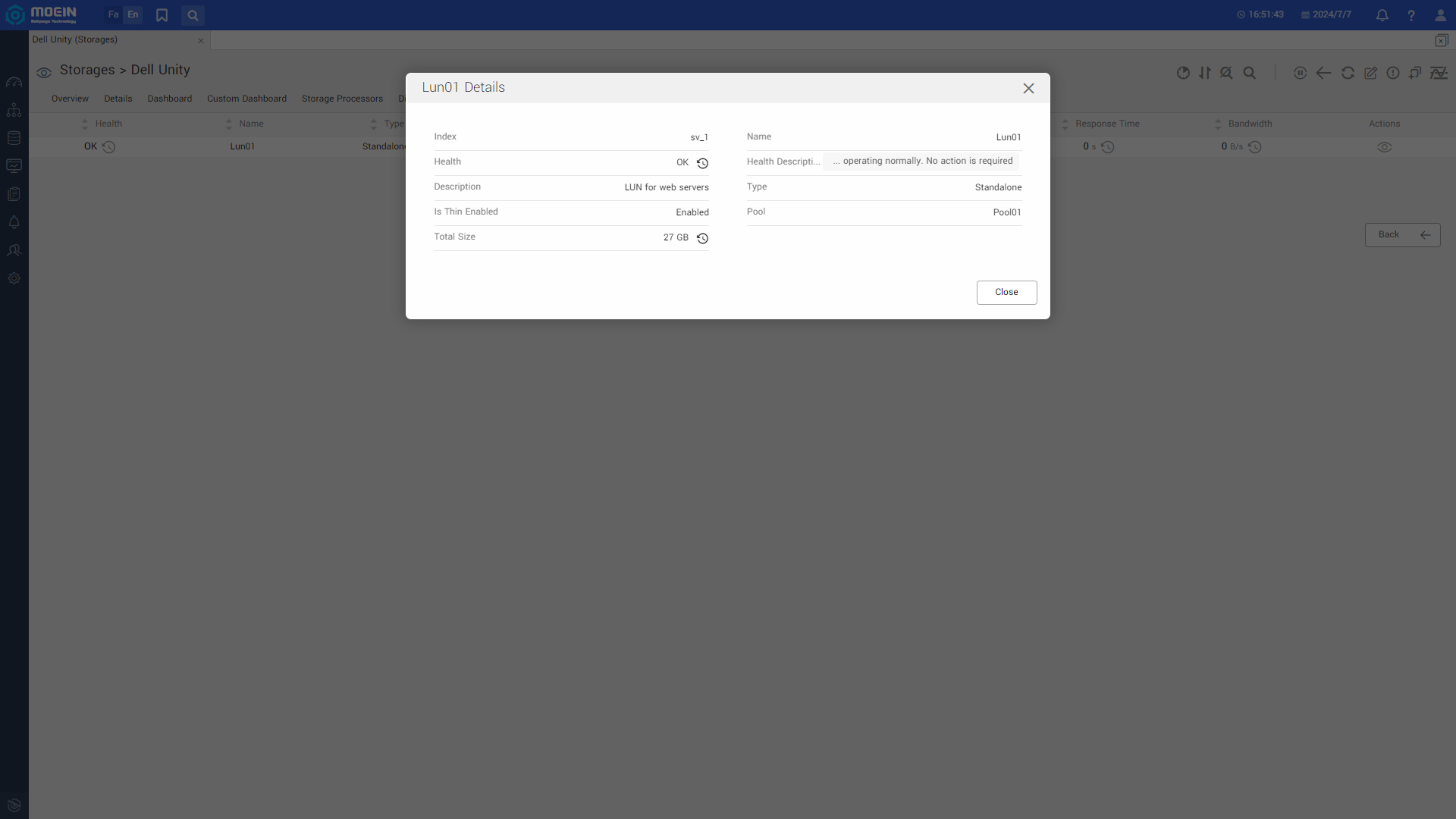 Dell Unity lun.view monitoring