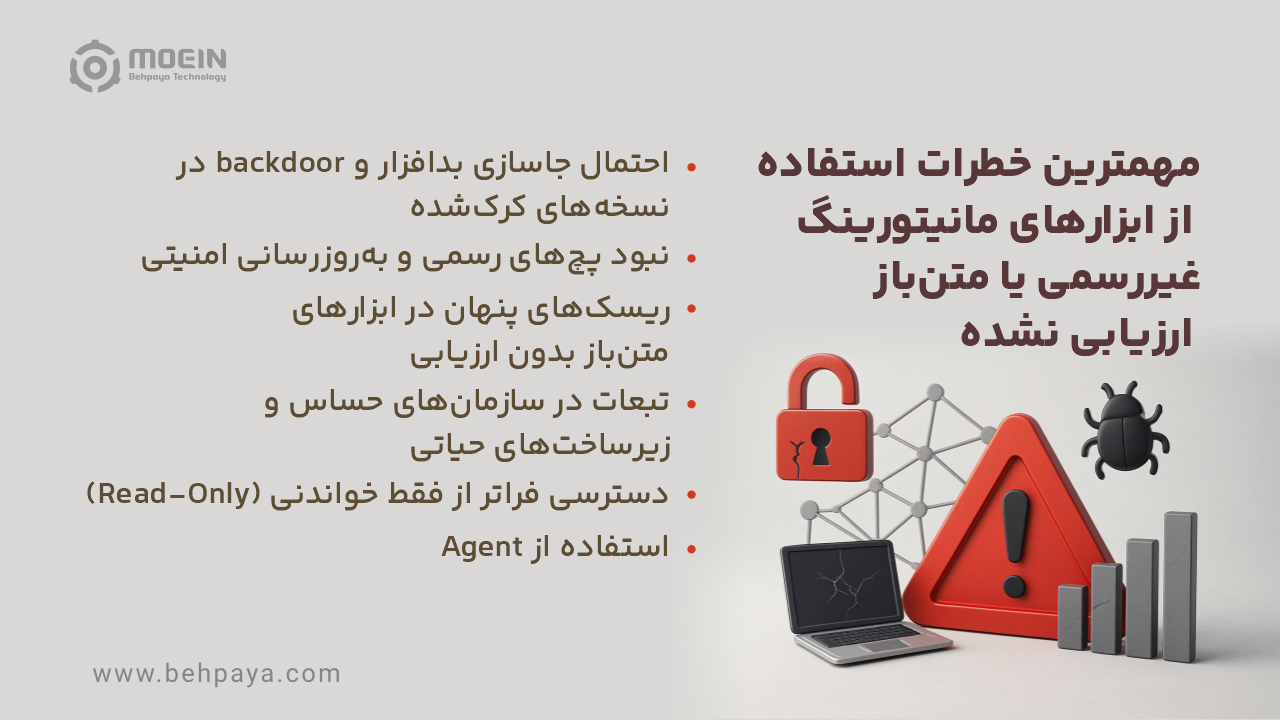 مهم‌ترین خطرات استفاده از ابزارهای مانیتورینگ غیررسمی یا متن‌باز ارزیابی‌نشده