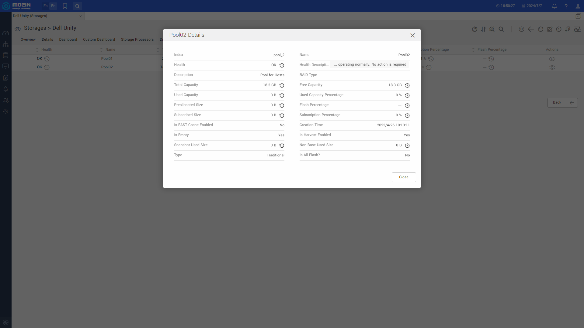 Dell Unity.pool.view Monitoring