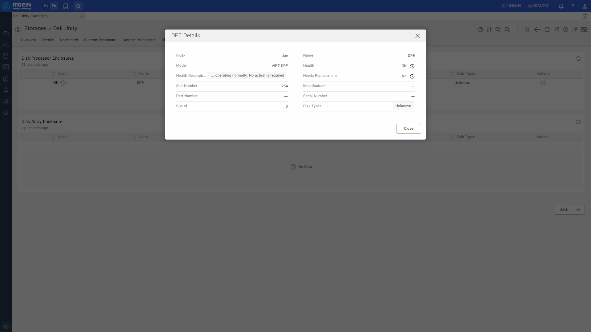 Dell Unity chasiss dpe Monitoring