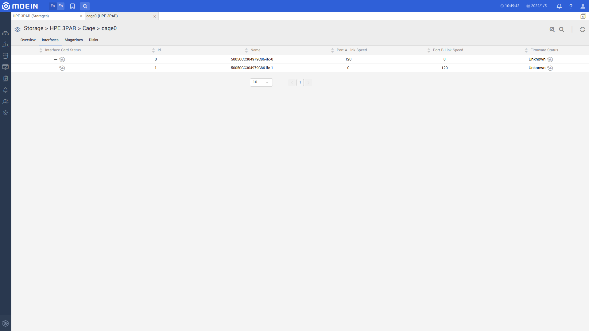 Hpe 3Par cages view interface monitoring 