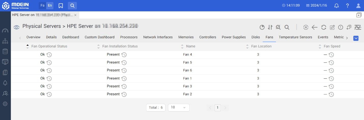 مانیتورینگ فن ها در سرور HPE