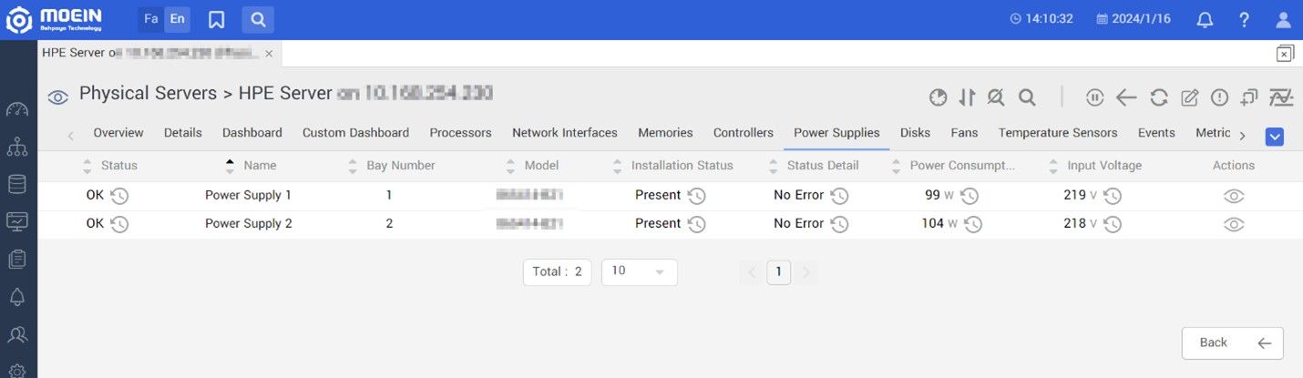 مانیتورینگ منابع تغذیه در سرور HPE